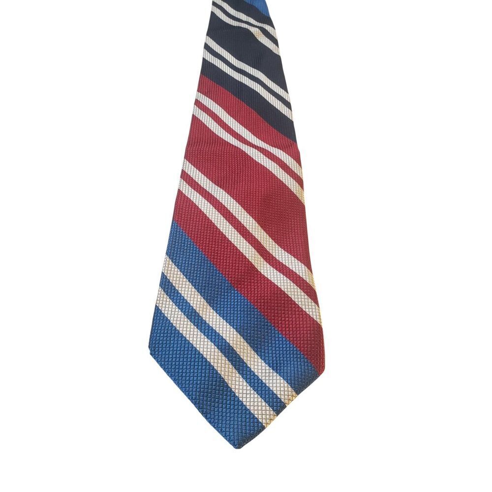 Mark Pendleton Neck Tie Red White Blue Textured‎ Stripes Italian Silk Preppy
